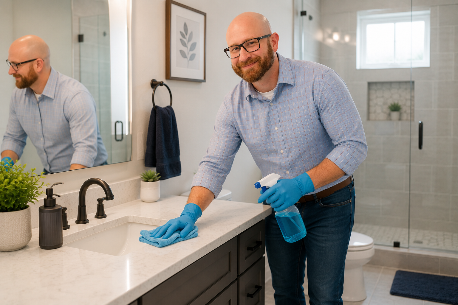 Owner of Aunt Candy's Cleaning Service performing professional cleaning in Mobile Alabama